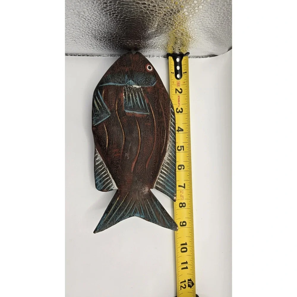 Vintage Carved Wood Fish Decor Coastal Nautical Rustic Boho 9